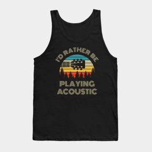 I'd Rather Be Playing Guitar Acoustic Guitar Headstock Retro Vintage Sunset Tank Top